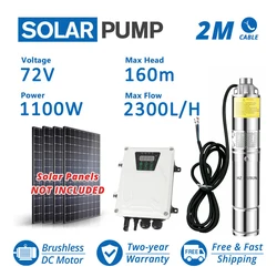 1.5 HP Small BLDC Solar Operated Helical Well Water Pump Price for House 1.1 Kw 72V Off Grid Solar Motor Borehole Pump Livestock