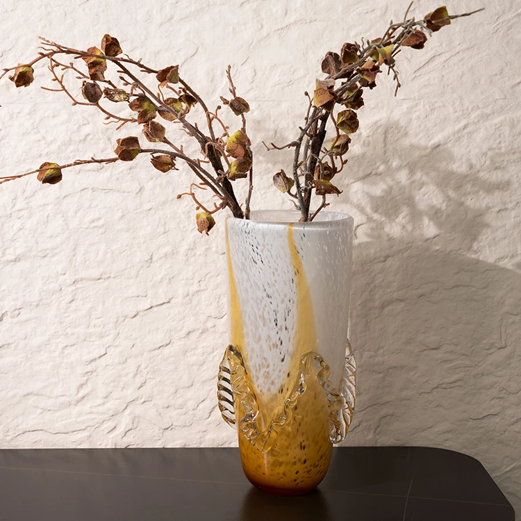 

Modern Home Decor Art Design Study Room Living Room Hotel Party Decoration Amber Crystal Translucent Flower Vase