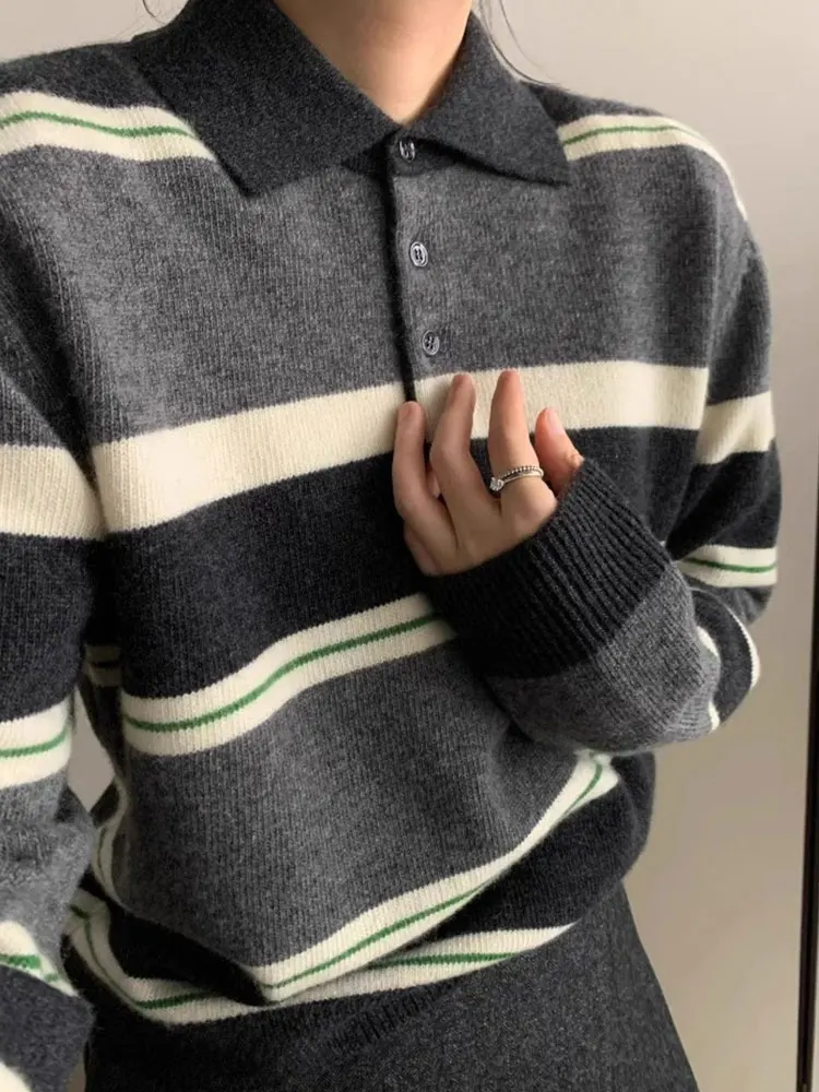 

Faionable Ne Color Blo Striped Lazy Sle Knitted Open Cardigan Soft Comfortable Skin-friendly Long Sve Sweater