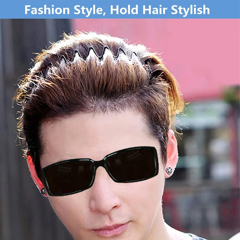 Unisex schwarze elastische rutschfeste einfache Metall-Stirnbänder für Männer und Frauen, gewelltes Haarband, Frühlings-Haarreifen, modische Haaraccessoires – Detail 5