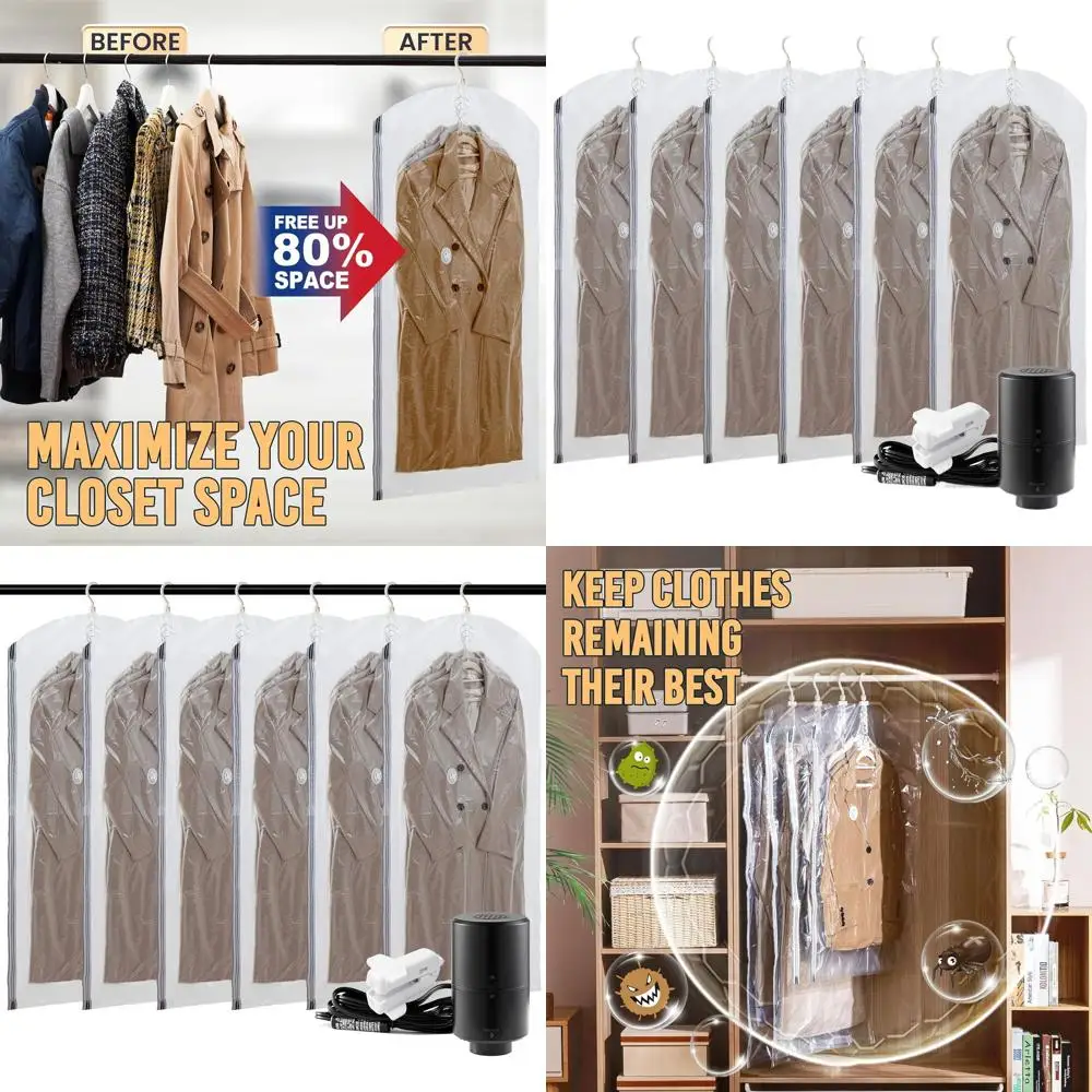 

Space-Saving Vacuum Sealer Bags with Electric Pump for Clothes and Storage, 6 Long, Closet Organizers