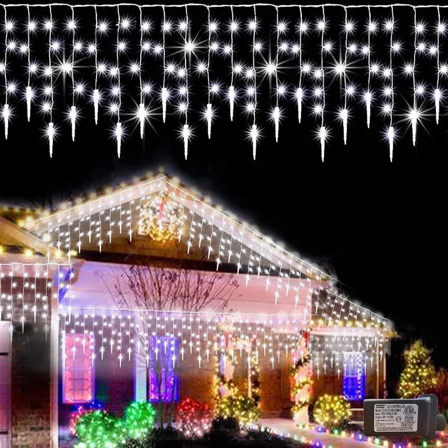 5-40M LED Icicle Lights Outdoor Christmas Icicle String Light Connectable Window Curtain Fairy Light for Patio Garden Decor