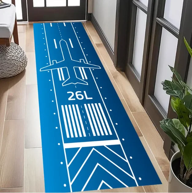 طائرة المدرج عداء البساط القطن قاعدة ثلاثية الأبعاد طباعة طائرة المدرج البساط الذهب الأسود النفاثة السجاد غرفة المعيشة الحديثة ديكور مطبخ المنزل