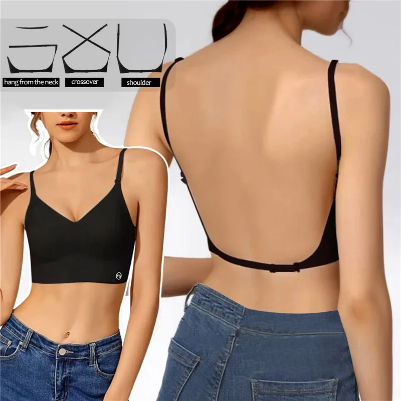 บราดันทรงโชว์หลังเปิดหลังเซ็กซี่สำหรับผู้หญิงบราดันทรงผ่าต่ำเสื้อชั้นในดันทรงเปิดหลังชุดชั้นในแต่งงานชุดชั้นในไร้ขอบ