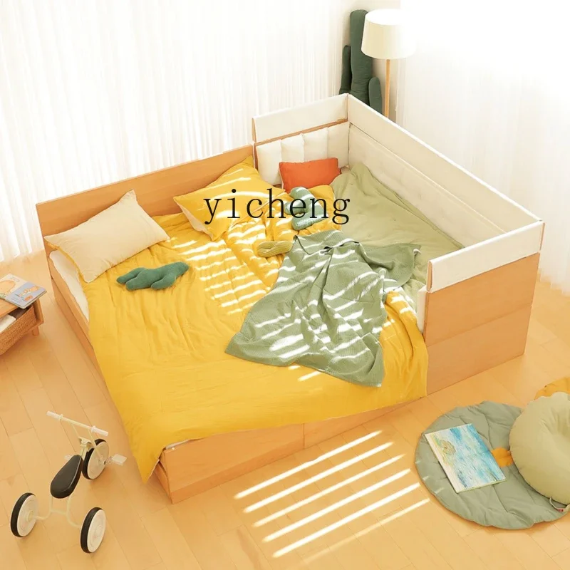 ZZ Splicing Bed Newborn Crib Solid Wood Children's Bed  Widened Flat Bed for Adults to Sleep
