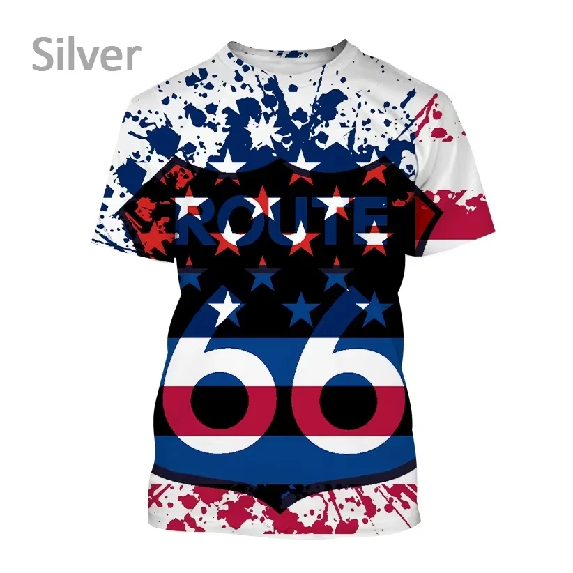 الصيف الولايات المتحدة الطريق 66 الجرافيك ثلاثية الأبعاد تي شيرت بلوزة كاجوال في الهواء الطلق الشارع تي شيرت مطبوع شخصية الجولة الرقبة فضفاضة تي شيرت #2