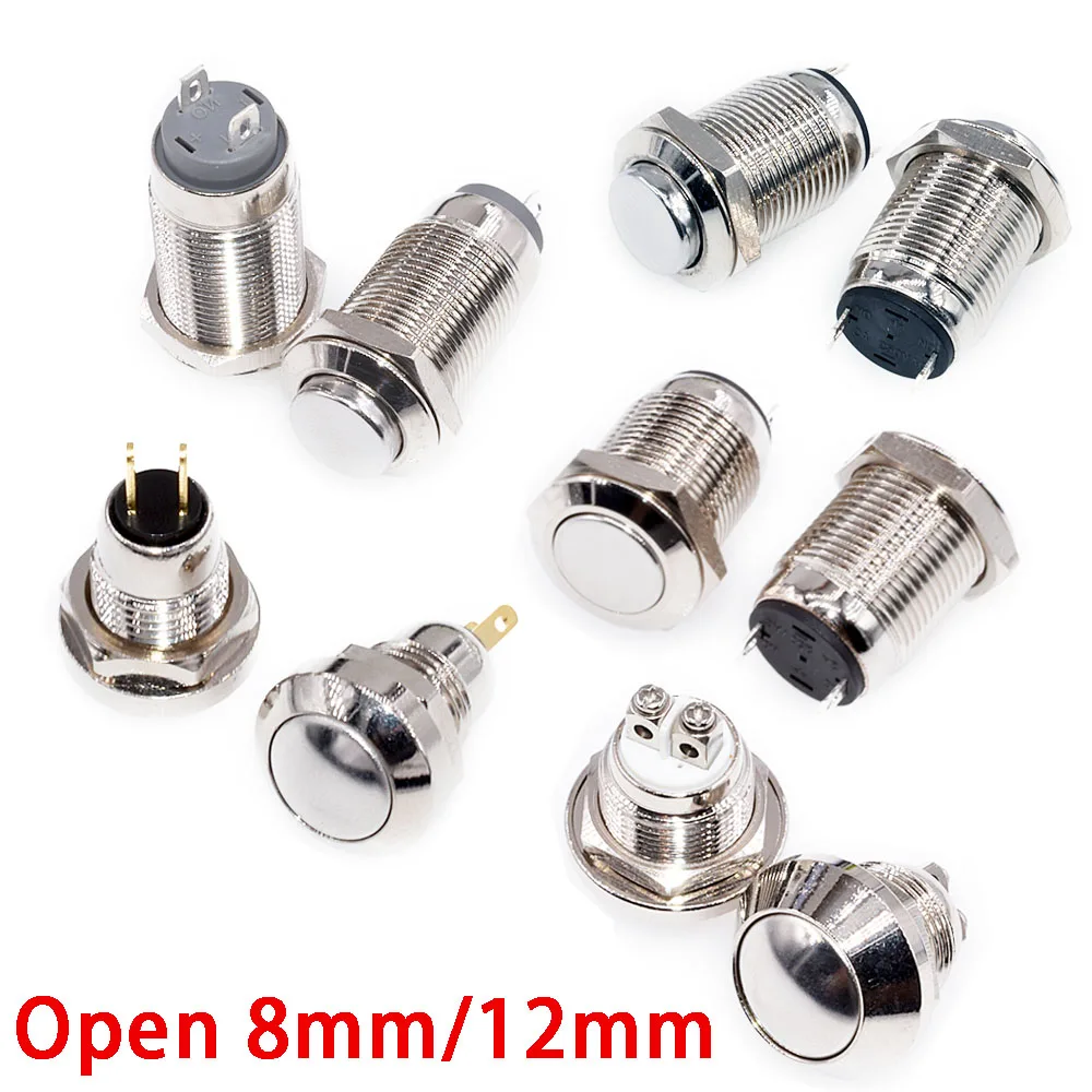 1Pcs Waterproof 8mm/12mm Circle Button Switch Reset Switch Doorbell Control Car Contact Metal Self-locking 2Pin Welding Switch