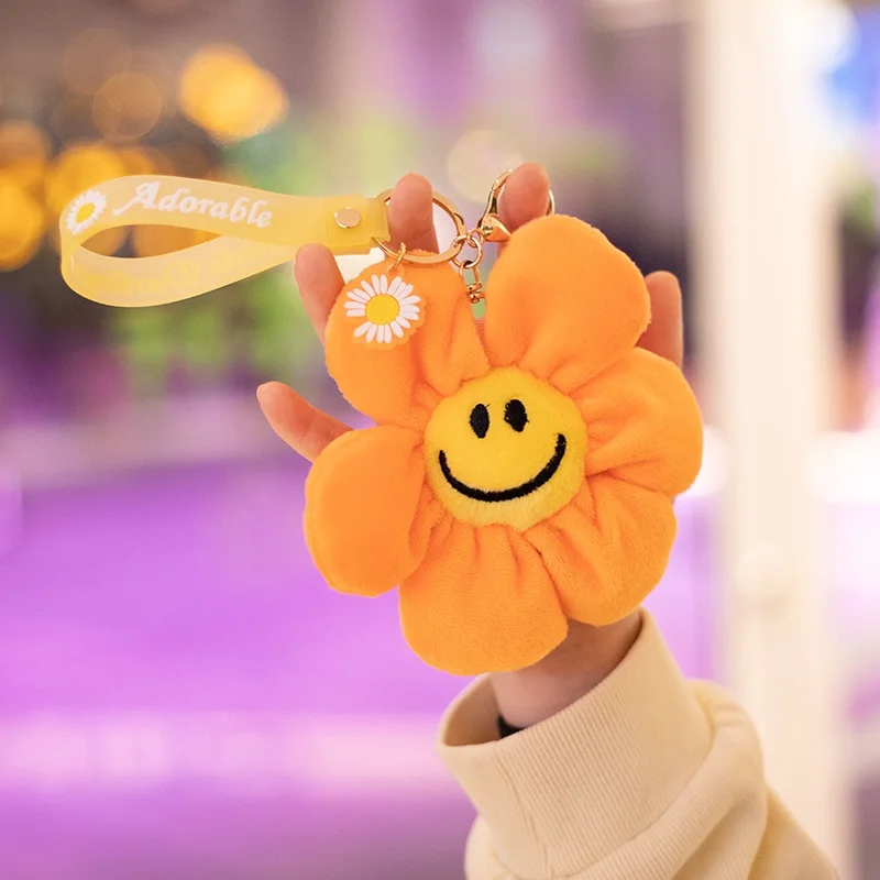 1Pcs Cute Sunflower Small Colorful Plush Toy Bag Key Chain Pendant Doll