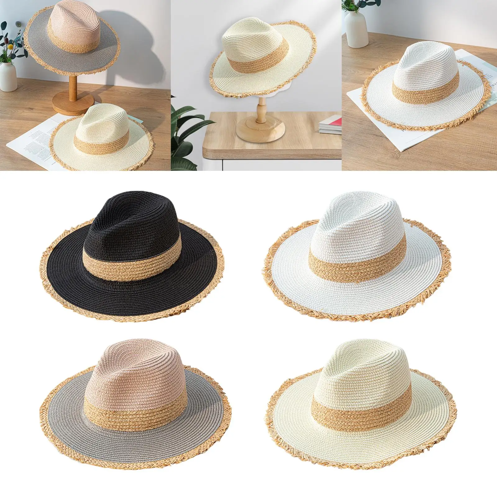 

Fashion Straw Hat Summer Wide Brim Fedora for Camping Vacation Gardening Men