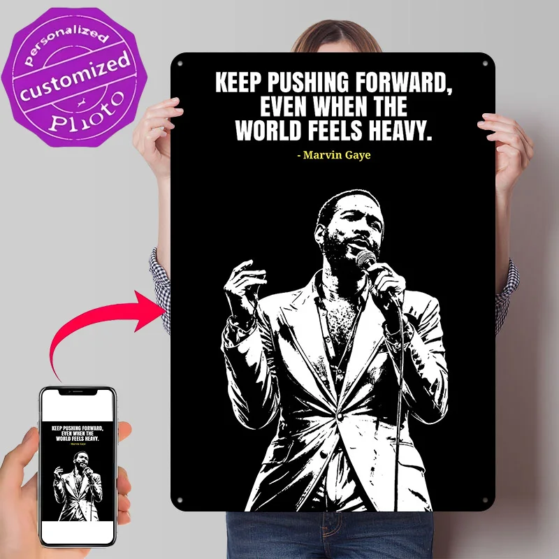 Marvin Gaye Motivational Quote 3D Printed Texture Poster Personalized Wall Art Retro Metal Tin Signs for Home Decoration Luxury