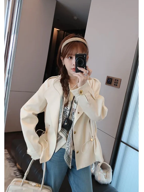

Mimius British Style Short Casual Women's Windbreaker 2026 Summer New Light Coat Scarf Casual Leisure Short Coat Women