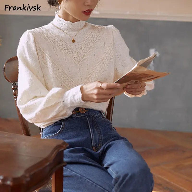 Blouses Women Design Korean Style Ladies Popular Comfortable Slim Lively Temperament Stand Collar Simple Fashion Tender New Soft