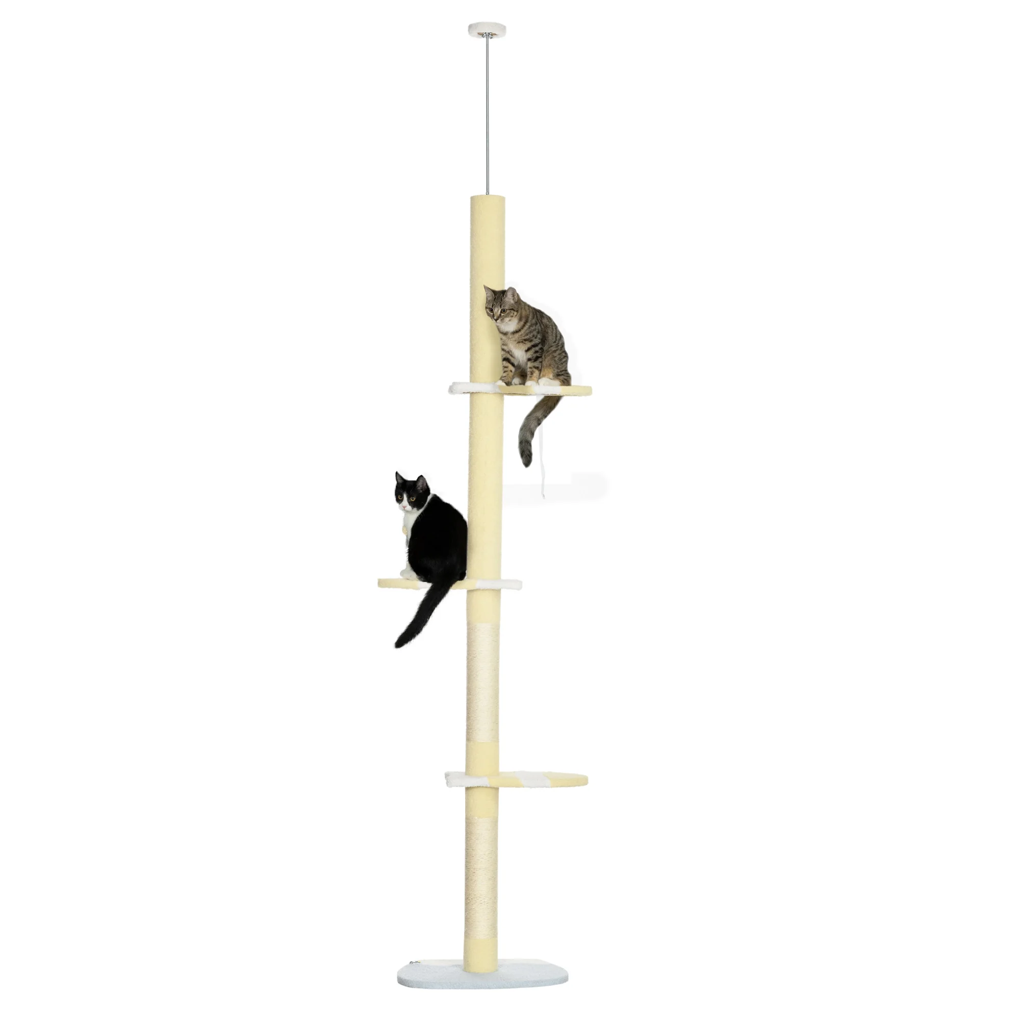 220-260 cm Floor-to-Ceiling Cat Tree PawHut with 3 Platforms and Ball