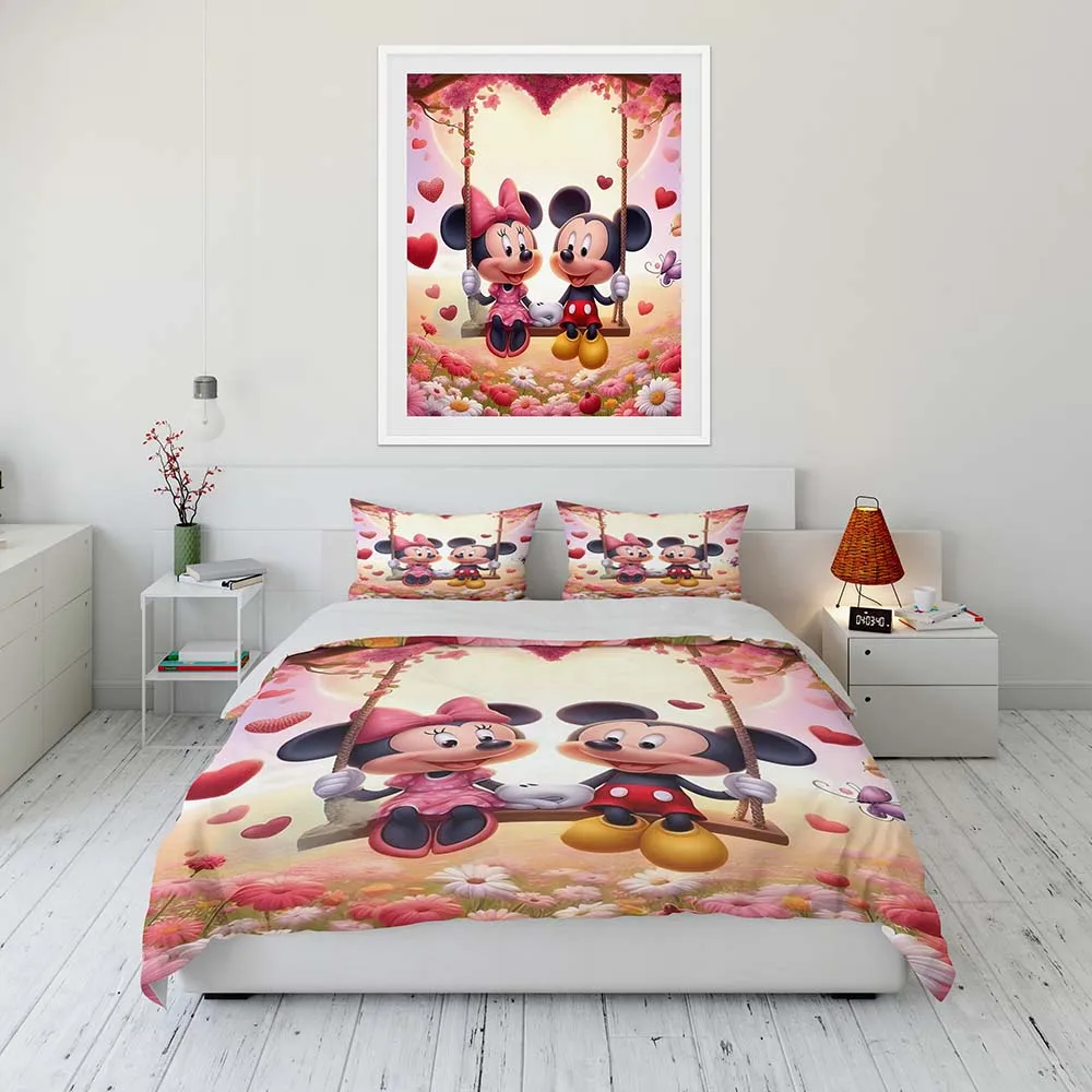

Disney Mickey and Minnie Mouse Love Bedding Set Cotton Four Piece Bedding Double Pillowcase Bed Linens Girl Dorm Bedclothes Bed