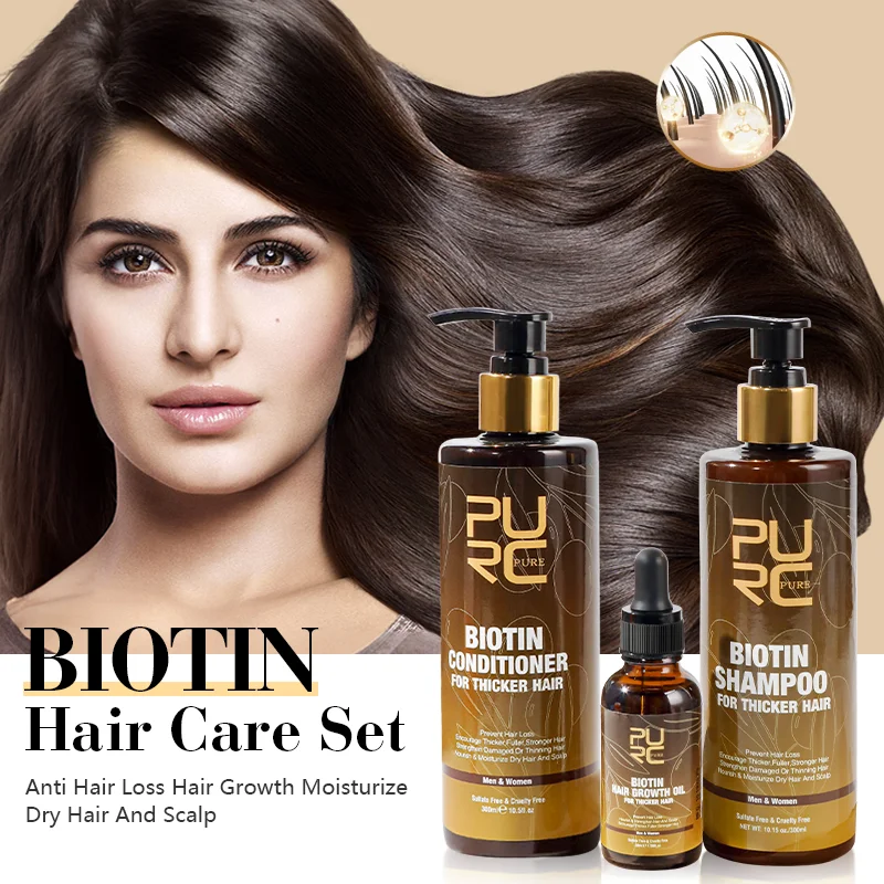 

PURC Biotin Hair Shampoo Conditioner for Men Women Scalp Treatment Cleaning Hair Root Nourish Smooth Hair Oil Care Products Set