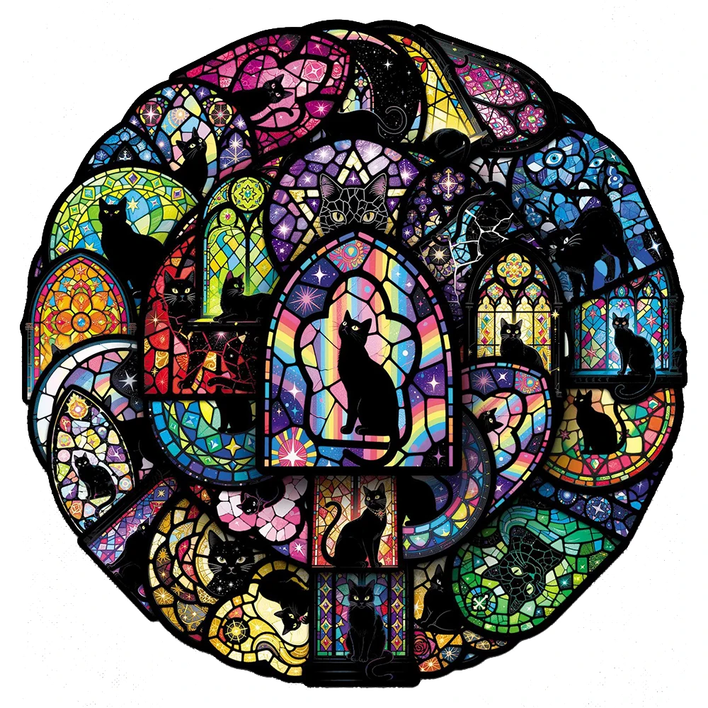 

10/30/50pcs Colorful Glass Gothic Black Cat Stickers Funny Creative Graffit Sticker DIY Luggage Phone Laptop Waterproof Decals