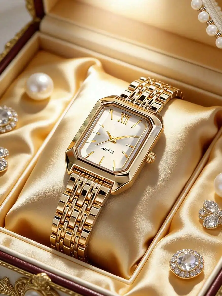 Womens Square Case Quartz Watch With Heart Pendant Necklace Jewelry Set Fashion Casual Gift view 6