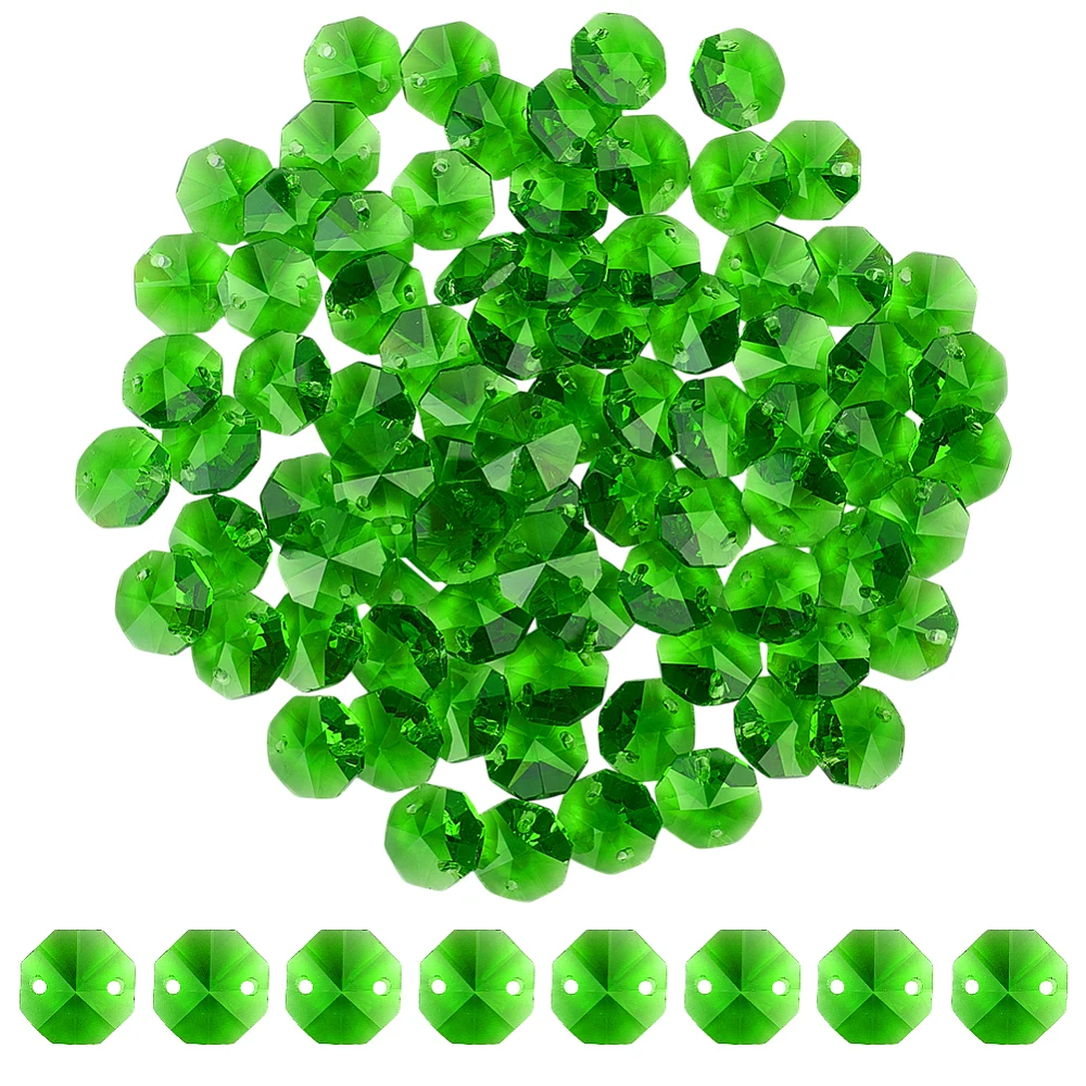 80PCS Lime Green Glass Beads Glass Octagon Beads Hanging Chandelier Gem Bead for Chandelier Octagon Bead String Decorations