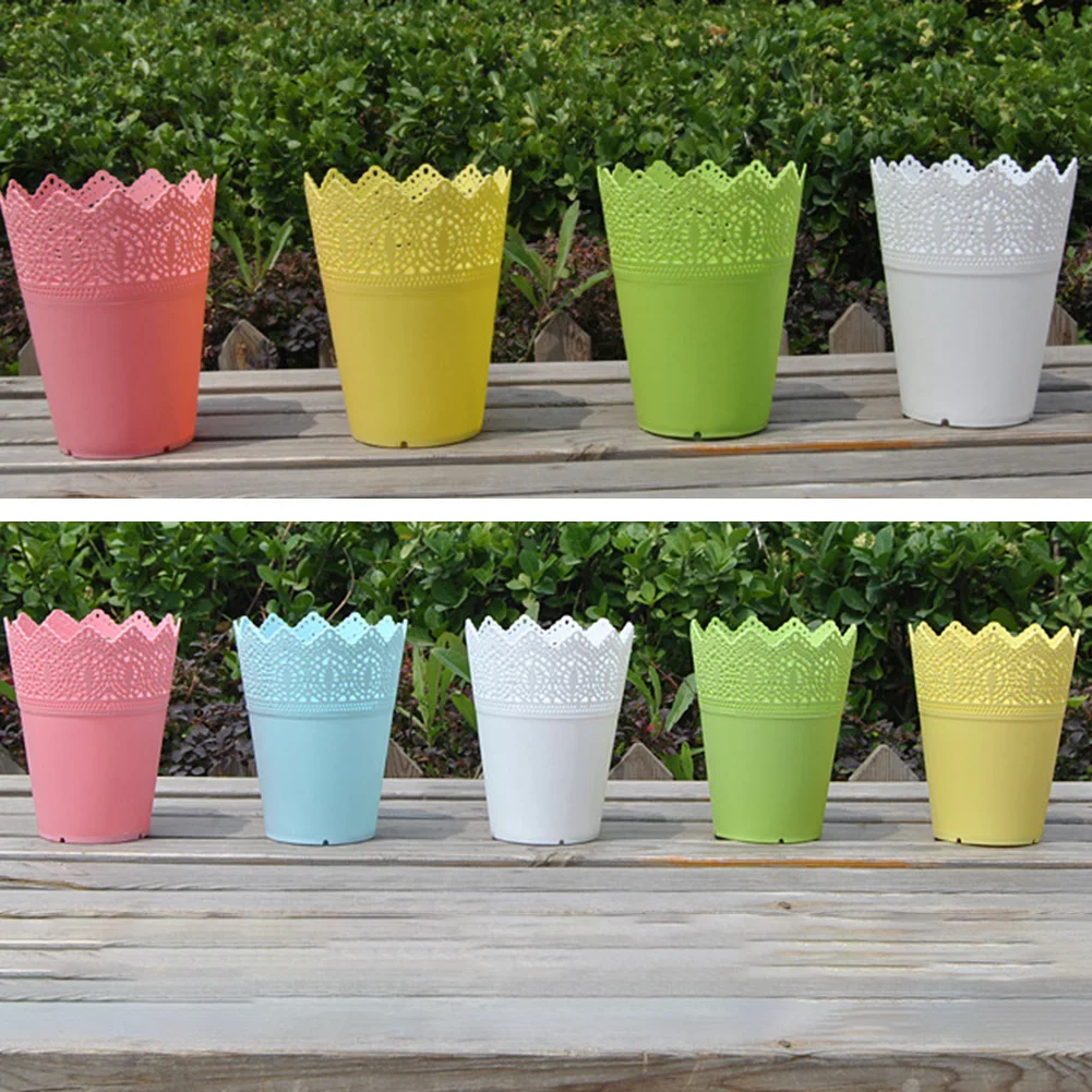 1Pcs Plastic Resin Flower Pots Small Crown Vase Organizing Cosmetics Stationery Holder Hollow Basket Garden Accessories