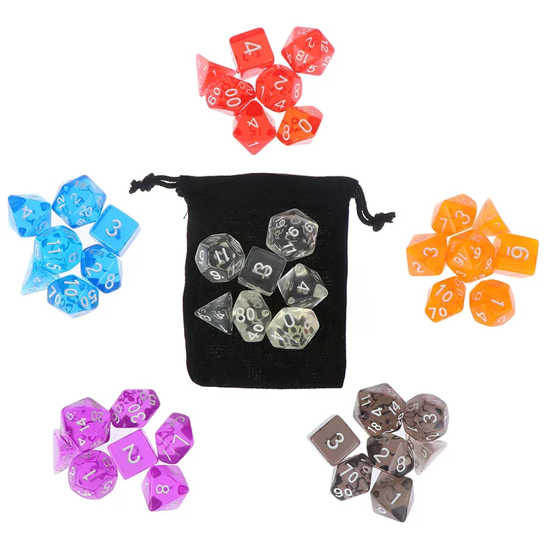 Colour 7 Piece Polyhedral Set Cloud Drop Translucent Teal Rpg Dnd With Dice Bag