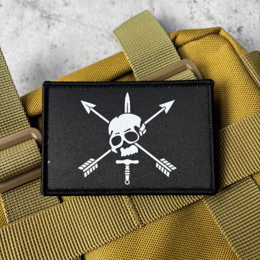 Skull Crossed Arrows Patch Tactical Morale Patch Knife Printed Hook Loop Military Badge for Backpack Jacket Clothing