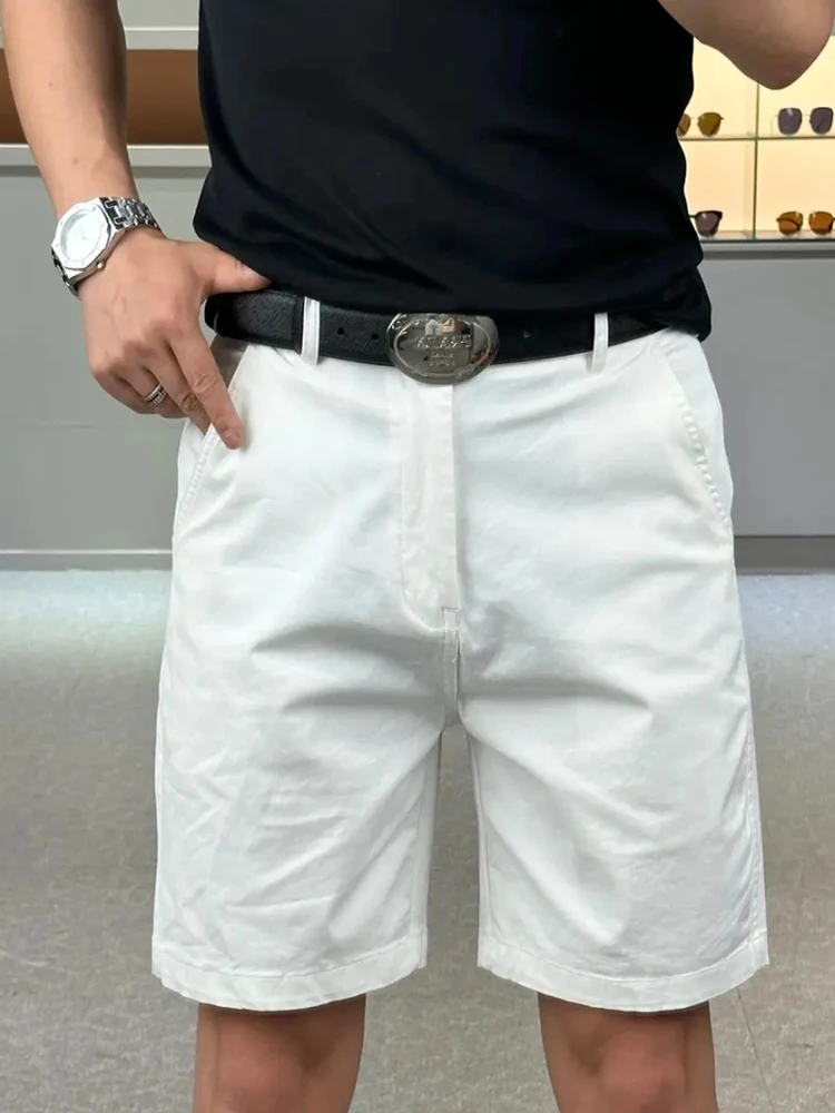 

Новые летние мужские однотонные модные повседневные шорты из чесаного хлопка, классические прямые, антибактериальные, со средней посадкой