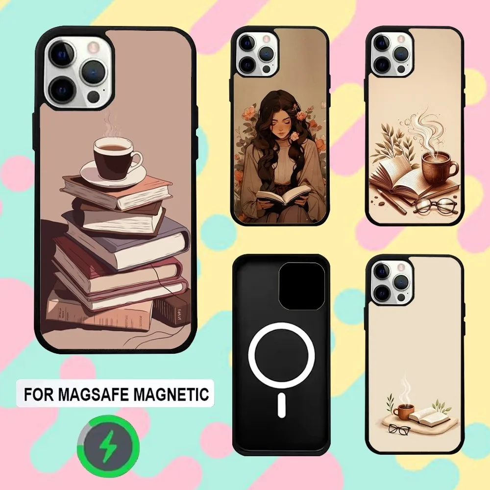 

Coffee Study Book illustration Phone Case For iPhone 16e,16,15,14,13,12,11,Plus,Pro,Max,Mini Magsafe Magnetic Wireless Charging