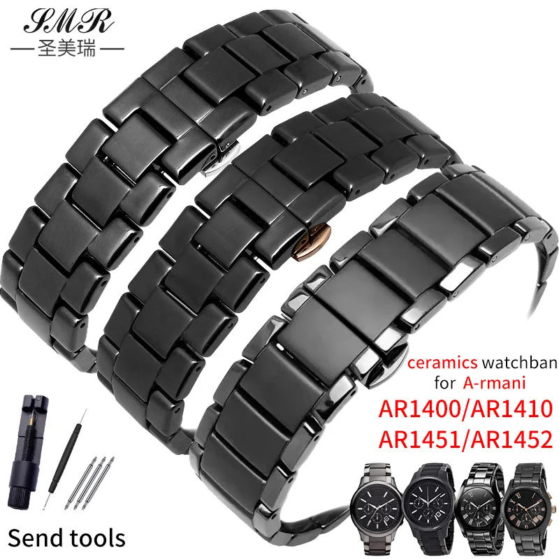 

Ceramic watch band for Armani AR1400 AR1410 AR1451 AR1452 Black Watch Bracelet with Butterfly clasp Men's and women's wristbands