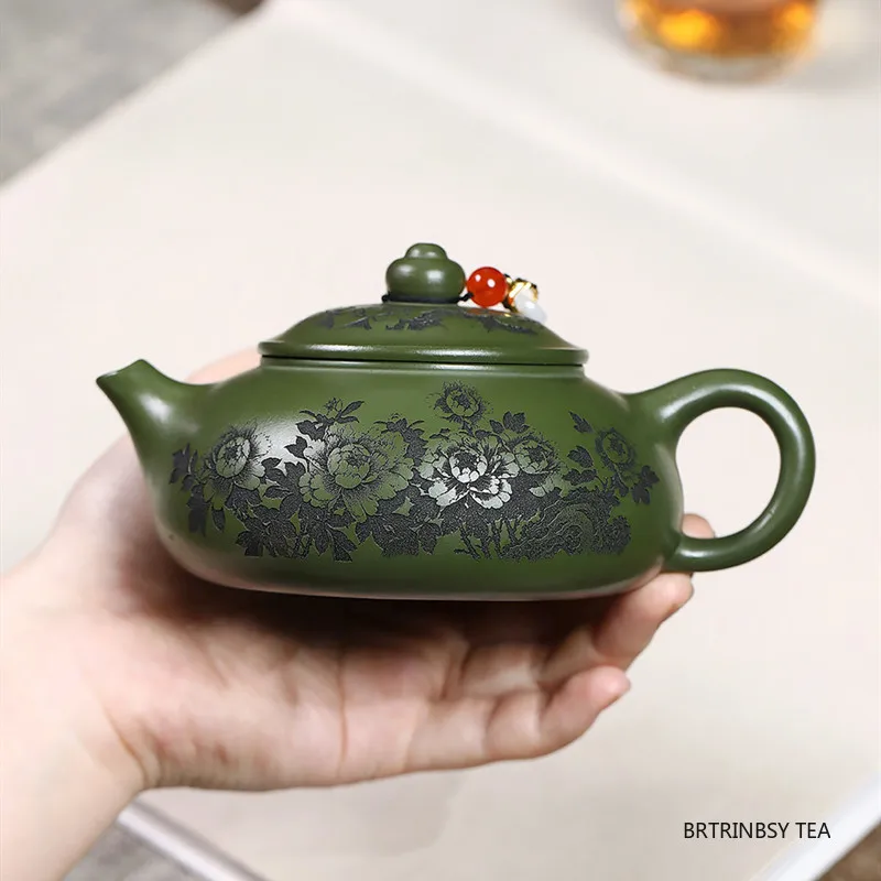 

210ml Chinese Yixing Purple Clay Teapot Household Handmade Flowers Tea Pot Raw Ore Green Mud Beauty Kettle Zisha Tea Set Teaware