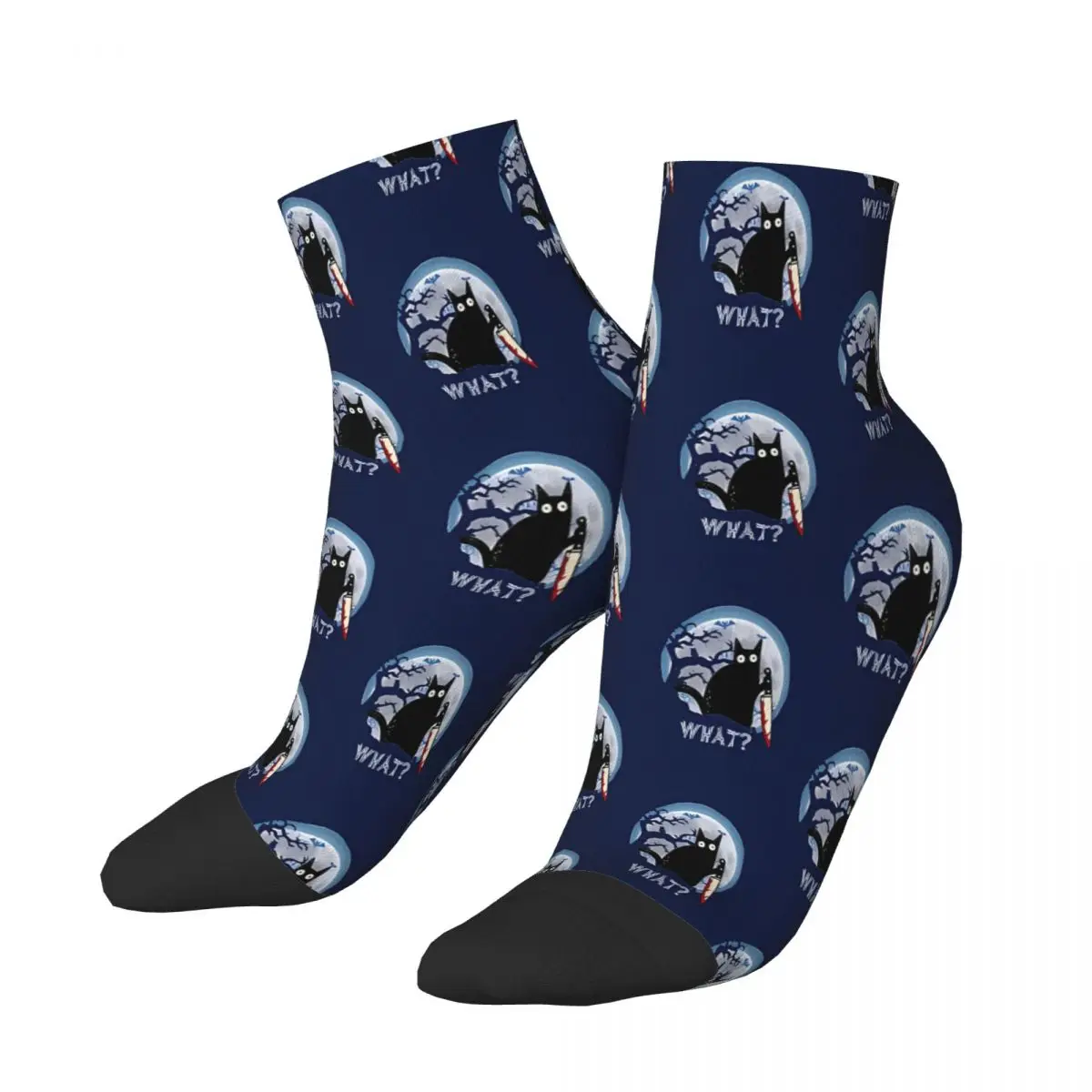 Funny Murderous Knife Halloween Black Cat Halloween Meme Ankle Socks Male Mens Women Spring Stockings Polyester