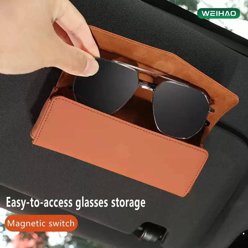 

Universal Car Sun Visor Glasses Holder leather Sunglasses Case Clip Organizer Auto Eyeglasses Storage Box Garage Hand Tools