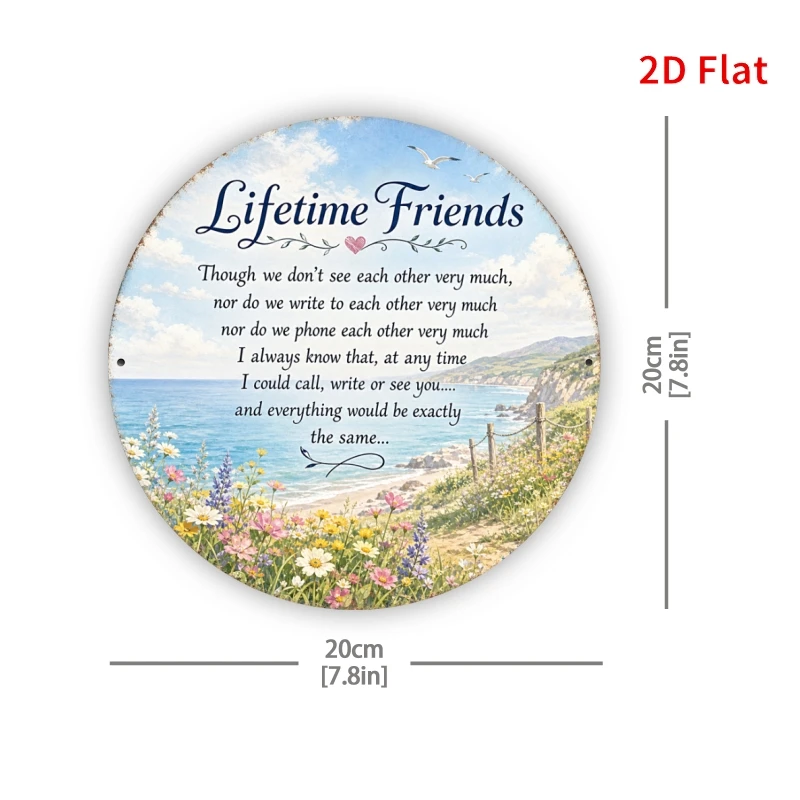 2D Flat - [2Dflat], 1pc 20X20Cm Lifetime Friends Quote Tin Sign, Coastal Beach Decorative Signs, Friendship Wall Art for Home Be