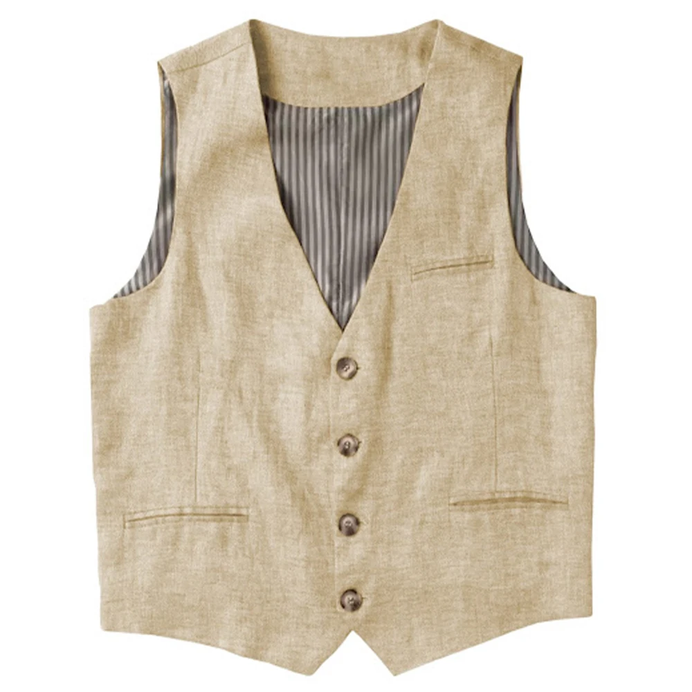 

Льняной мужской жилет с V-образным вырезом, летний жилет, однобортный легкий мужской костюм, жилет