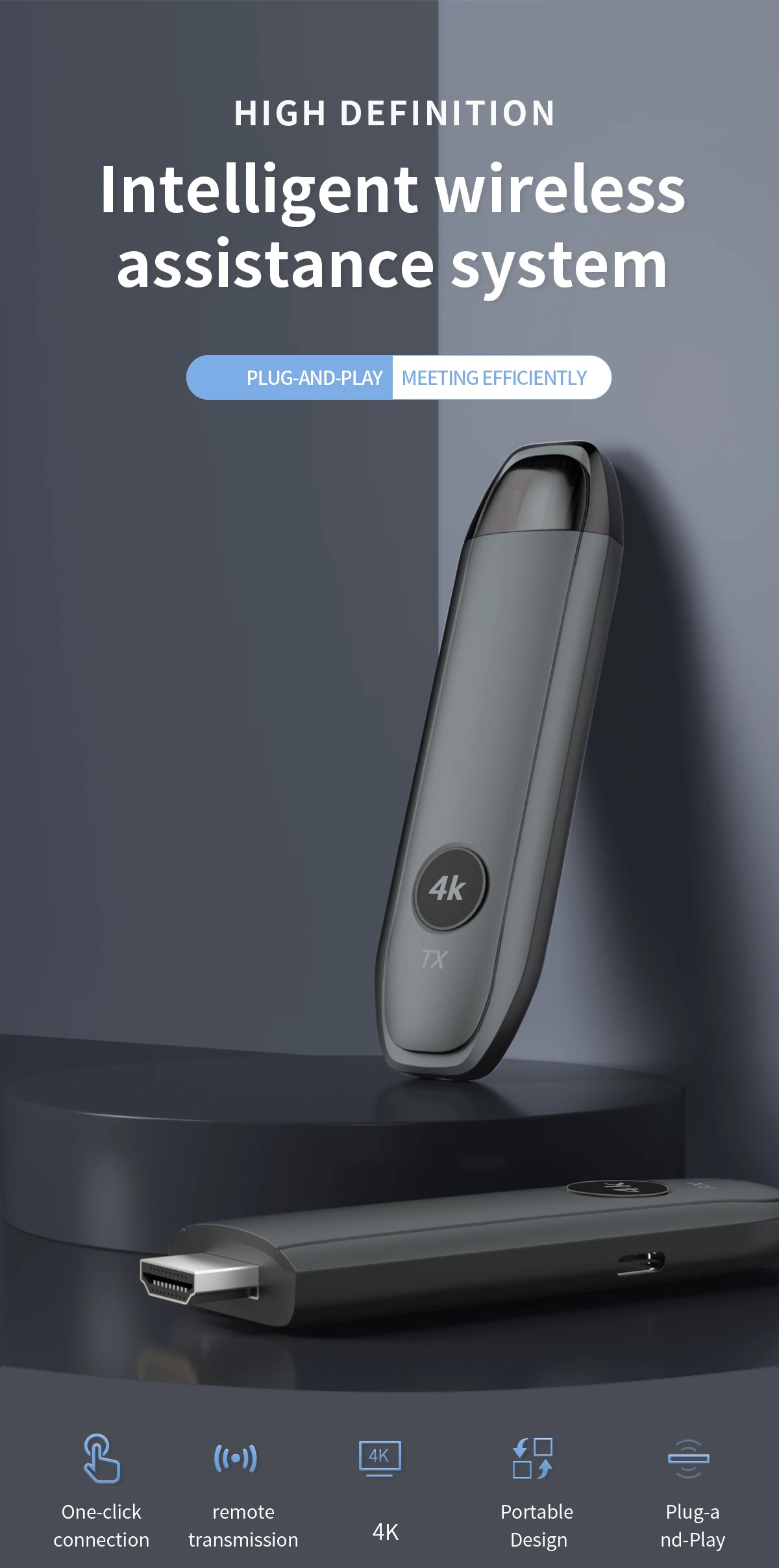 Wireless HD Transmitter & Receiver, 4K Decode Input 4K@30Hz Output, Ultra-Low Latency Plug & Play for Gaming, Home Theater