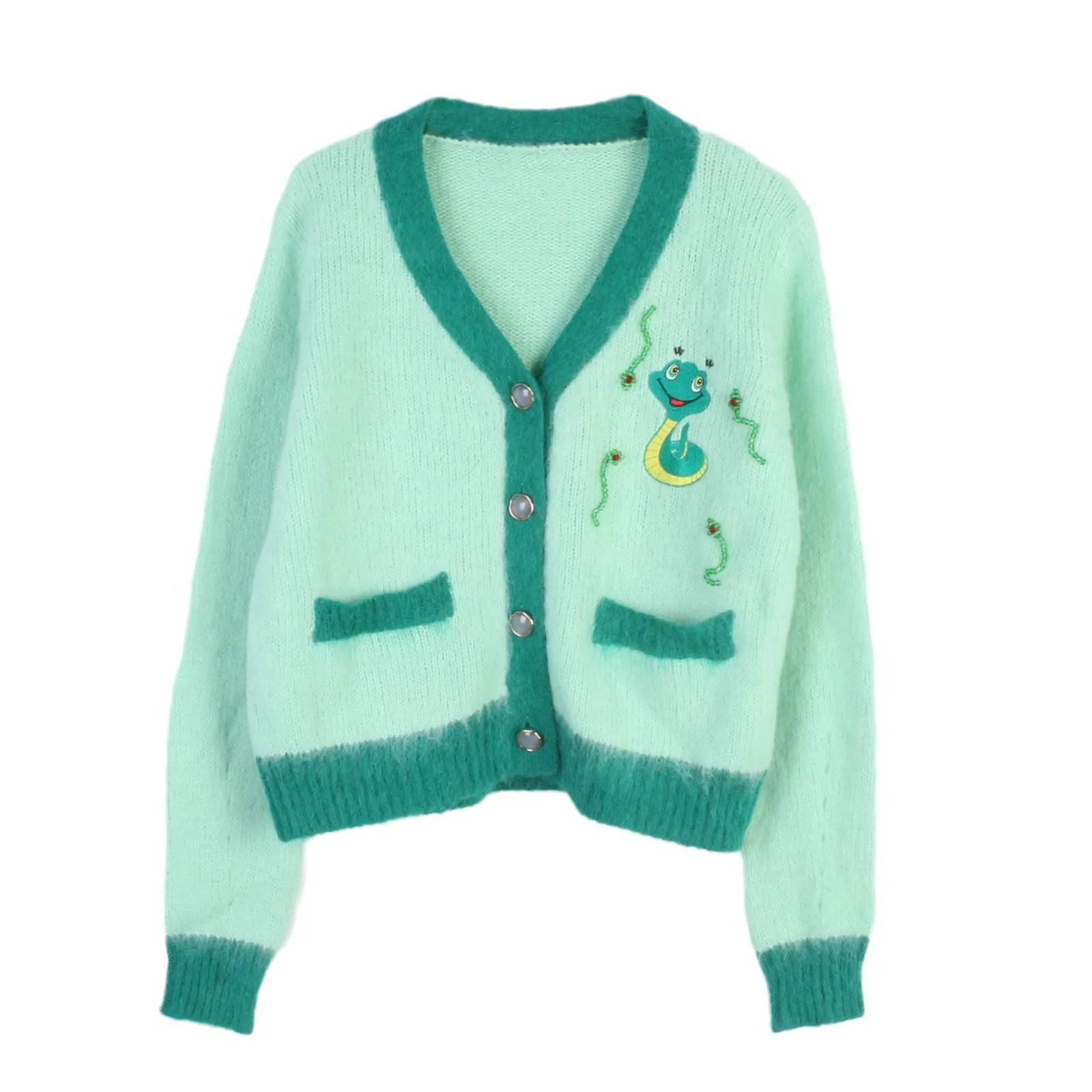 

Knitted cardigan jacket women Retro 2025 autumn/winter casual loose lazy Embroidery nail bead contrasting color basic Simple