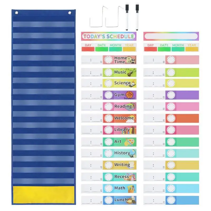 Classroom Pocket Chart Pocket Daily Schedule Pocket Chart 151 Reusable Dry-Eraser Cards Daily Schedule Pocket Chart For Office