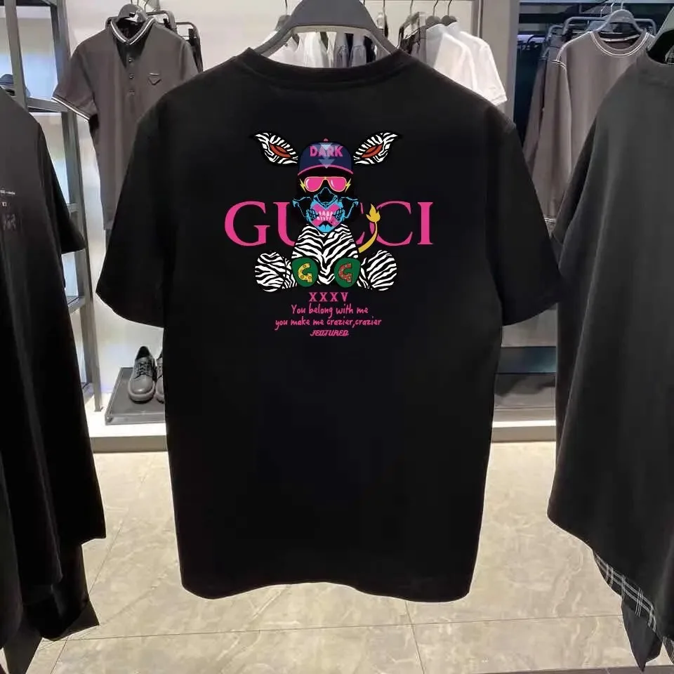 2024 Spring/Summer GUC New Loose Round Neck Short Sleeve T-shirt Unisex Trendy Brand Bear Letter Direct Spray Plush Print