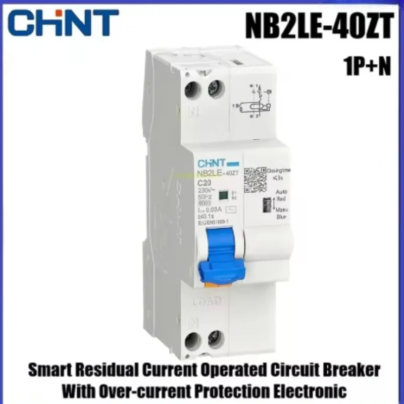 

CHINT NB2LE-40ZT Smart Residual Current Operated Circuit Breaker Over-current Protection Electronic 1P+N DPNL Curve C AC RCBO