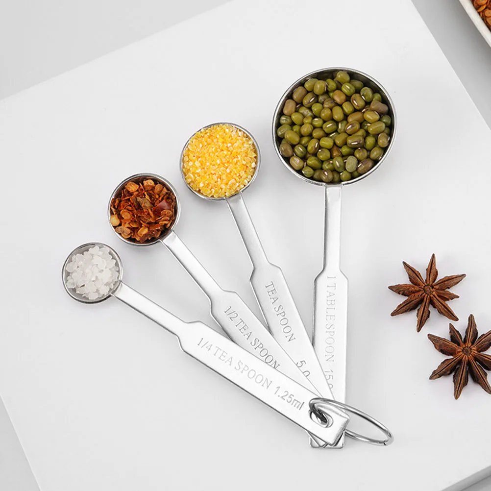 

8Pcs Measuring Spoon Set Stainless Steel Precise Kitchen Seasoning Baking Tools Hanging Hole Metal Scoops Cooking Gadgets