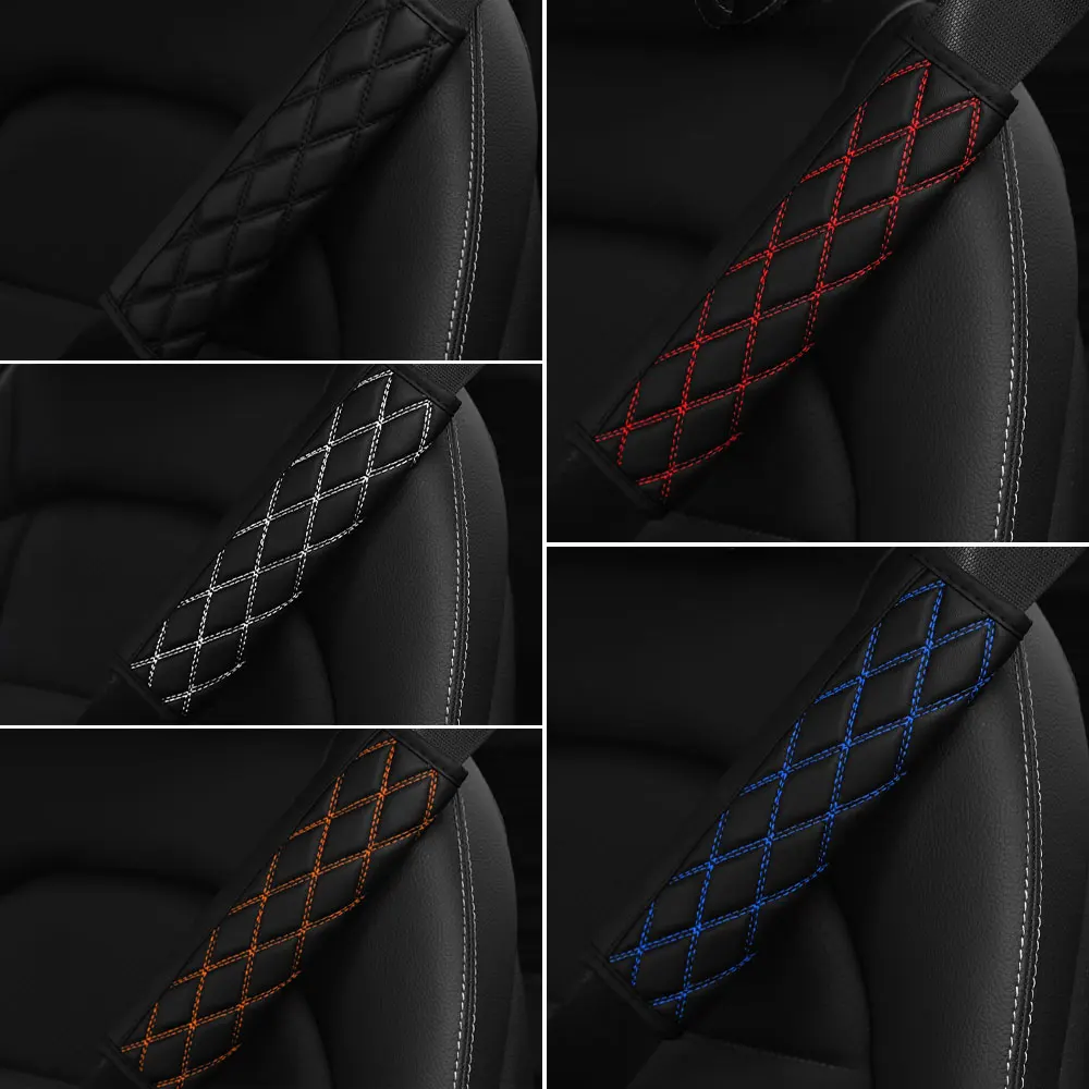 1PC Auto Seat Belt Decompression Decoration Accessory Car Safety Belt Shoulder Guard Cover PU Leather 3D Embroidered