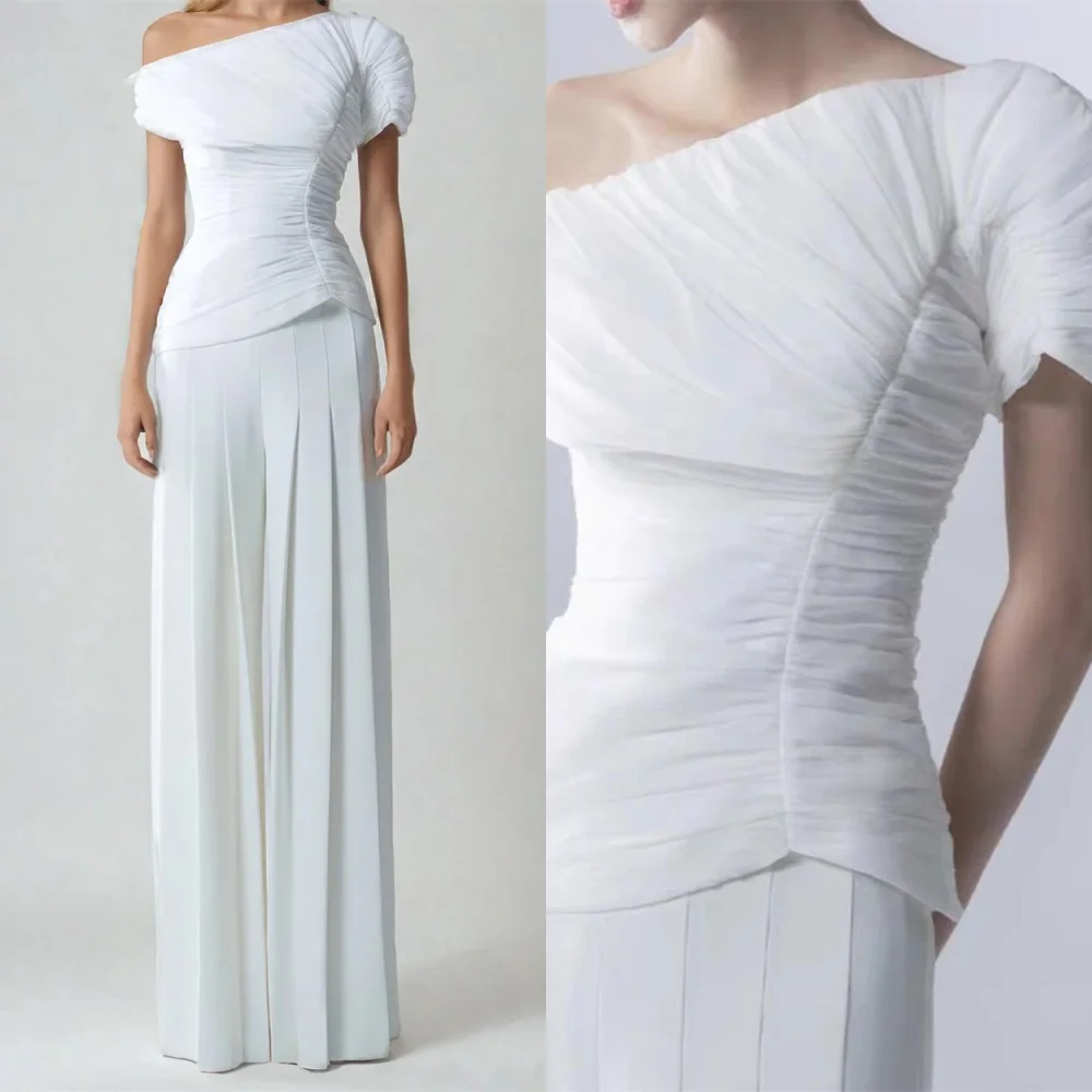 Customized  Temperament White Jersey Evening Dress High Quality Off the Shoulder One Shoulder Sleeveless Bespoke Occasi image 2