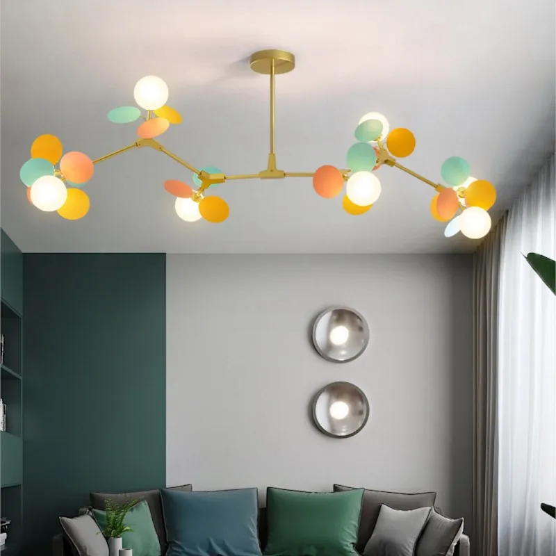 

Modern led lamp children's bedroom color chandelier Nordic living room dining room glass ball luster golden molecular Chandelier