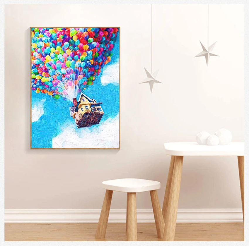 Wall Art Canvas Painting Adventure Travel Posters Nursery Kids Room Decor Balloon House UP Movie Print Pixar Poster Oil Painting