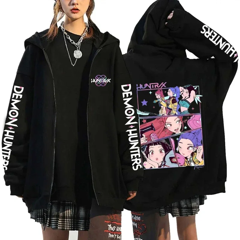 2025 Kpop охотники на демонов, толстовка на молнии с принтом, женские повседневные толстовки в стиле Харадзюку, осень-зима, флисовые толстовки с длинными рукавами