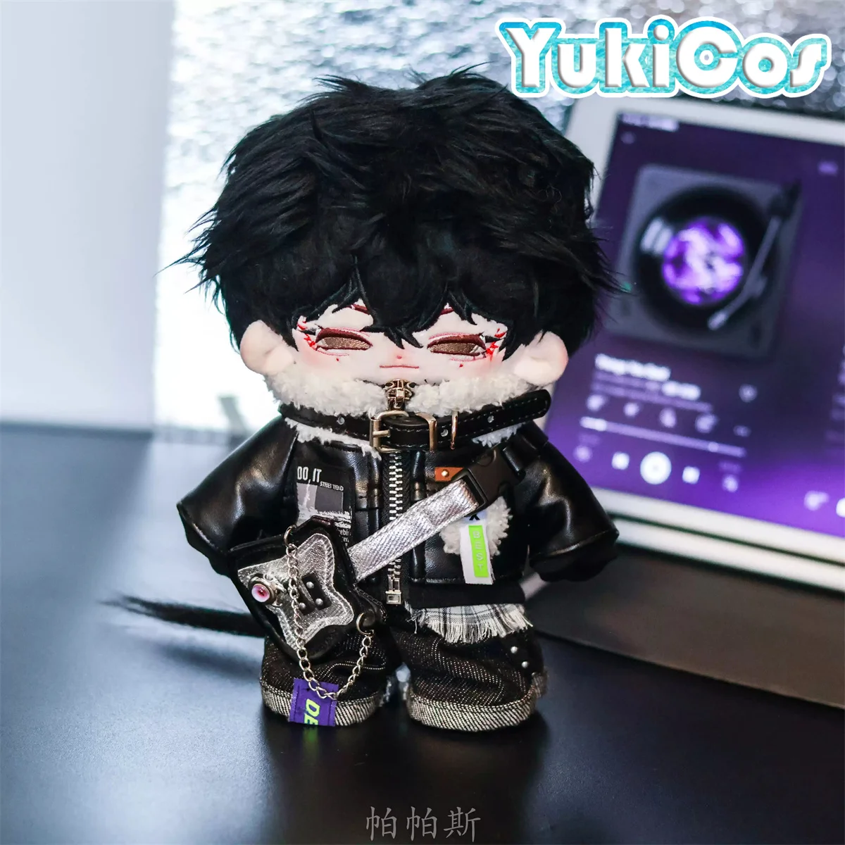 Kpop Idol Rock Star Band Guitarist Boy Girl Unisex Leather Costume Plush 20cm Doll Accessories Doll's Clothes PPS