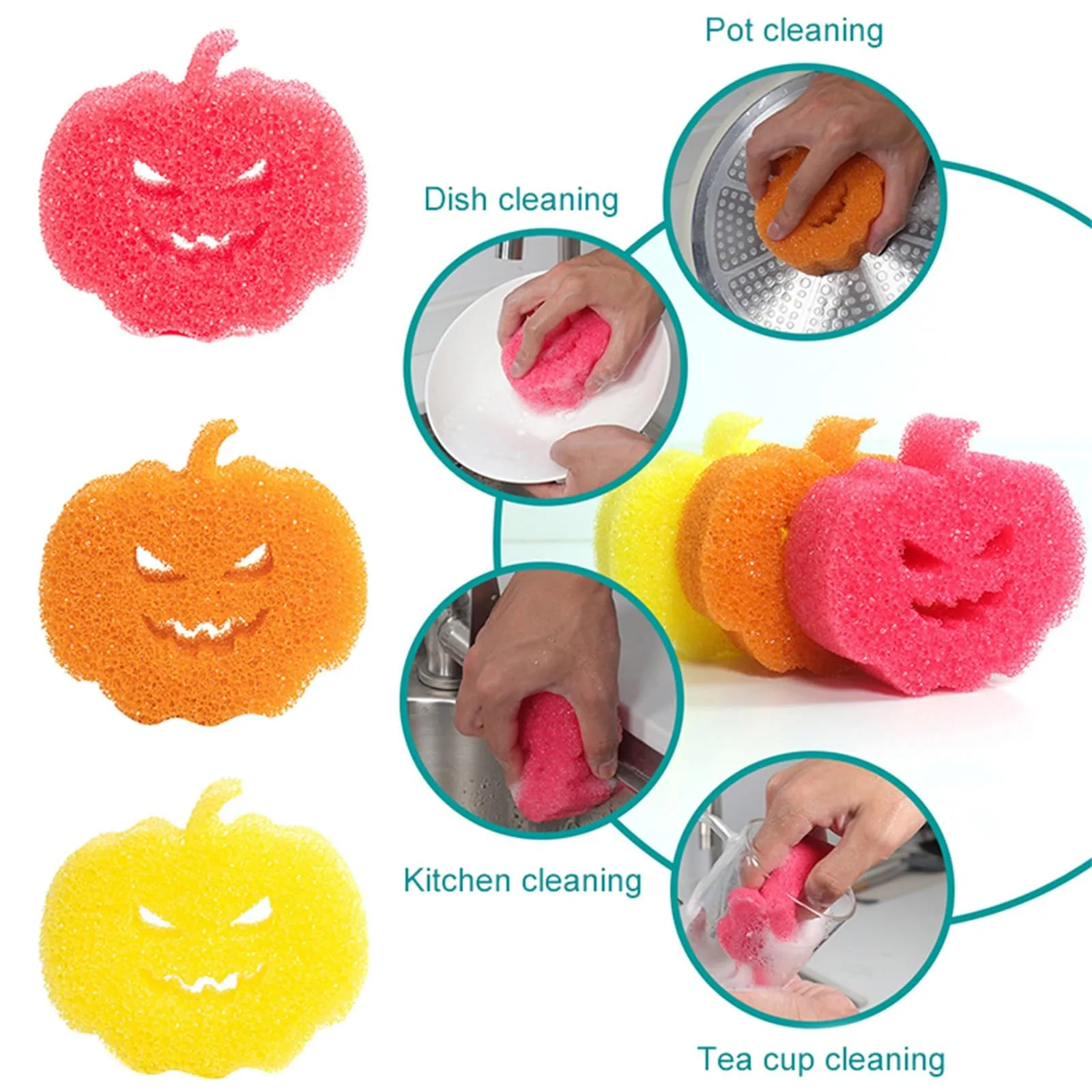 

Halloween Cleaning Sponges Pumpkin Cartoon Temperature Sensitive Non Scratch Household For Dish Pots And Pans Supply Accessories