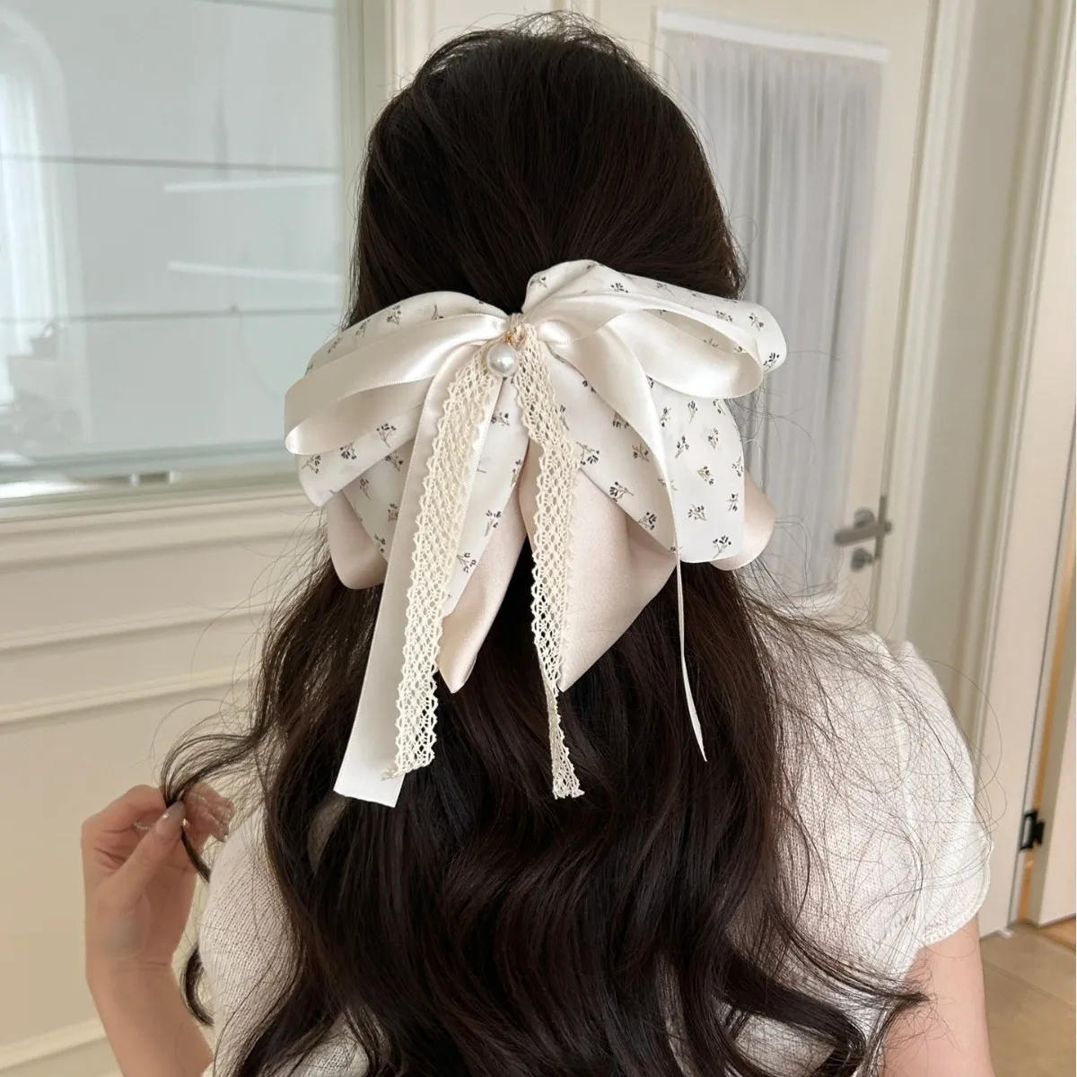 

4pcs/lot Spring/Summer Floral Bow Ponytail Claw Clip Fresh Forest-Style Fabric Hair Claw Elegant Back-of-Head Hair Accessories
