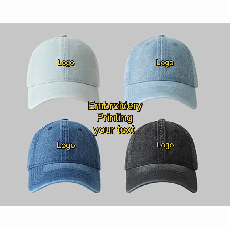 

Custom Denim Cotton Baseball Cap Cowboy Jean Hat Dad Trucker Hat Outdoor Sport Adjustable Snapback Cap for Men Women Sun Caps