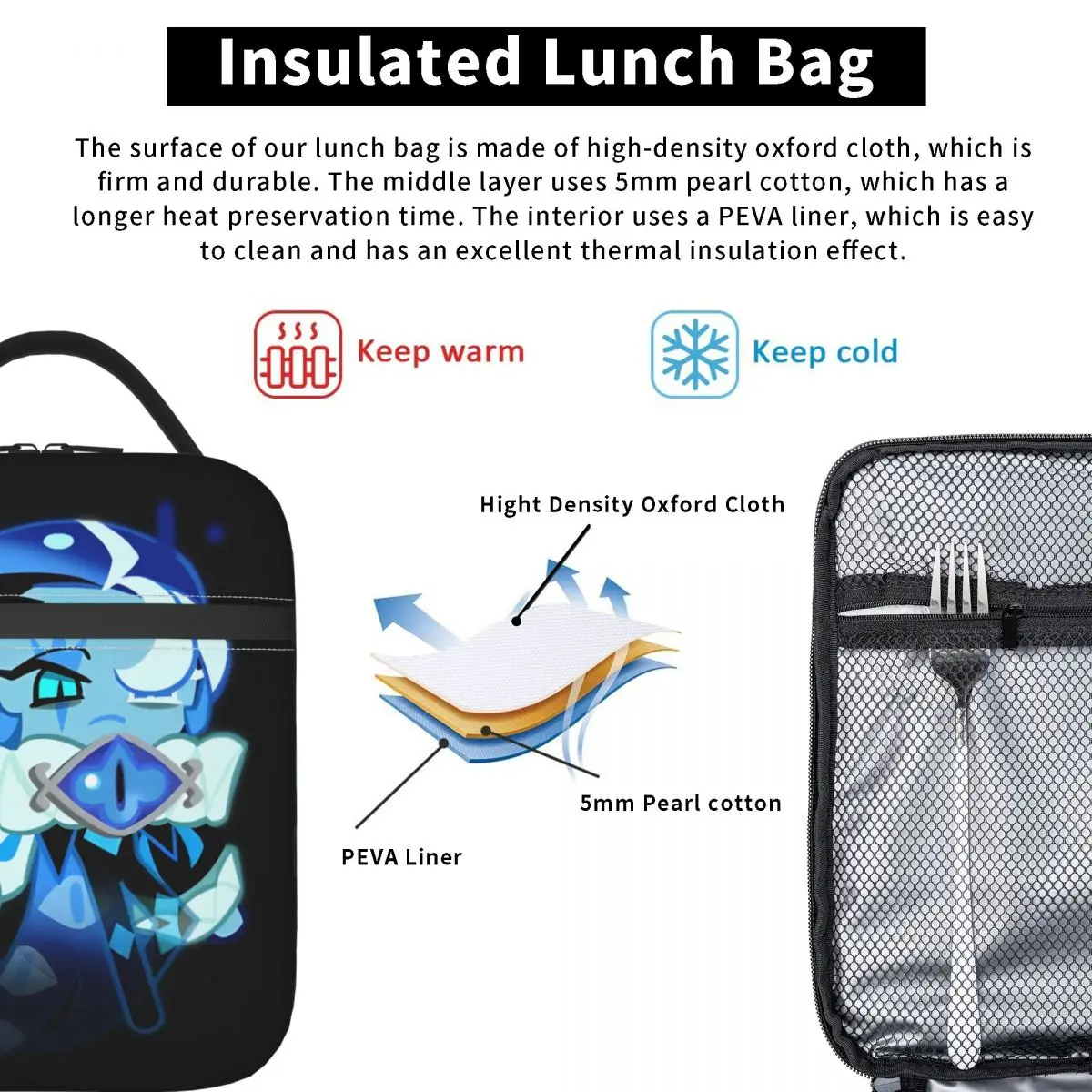 Shadow Milk Cookie Run Kingdom Borsa per il pranzo isolata Portatile Simpatico cartone animato Anime Borsa termica riutilizzabile Tote Lunch Box Beach Picnic