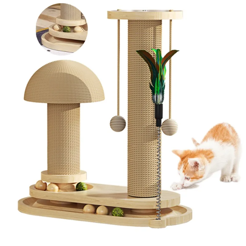 

Solid Wood Cat Shelves Turntable with Toy Ball Sisal Cat Scratching Durable Without Crumbs Pet Scratcher Playground for Cats